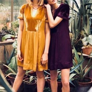 Anthropologie•Maeve• Velvet Mini Dress XS Burgundy Boho
